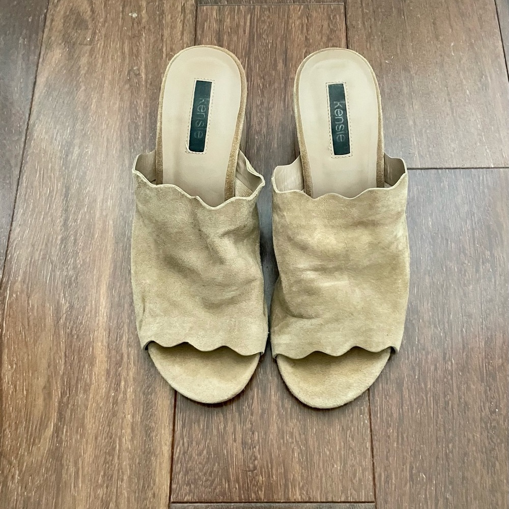 Kensie Women Taupe Slip On Suede Leather Block Heel Slide Sandal - women’s 7.5